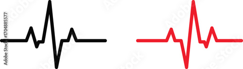 Heartbeat pulse line in black and red, isolated on white background, representing health, medicine, and vitality with a clean, modern design