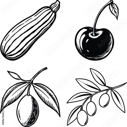 Set of different types of fresh fruits, isolated on a white background
