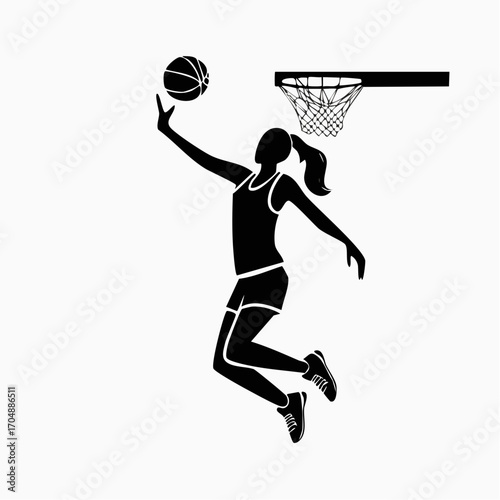 Vector illustration of basketball player dunking the ball into the hoop
