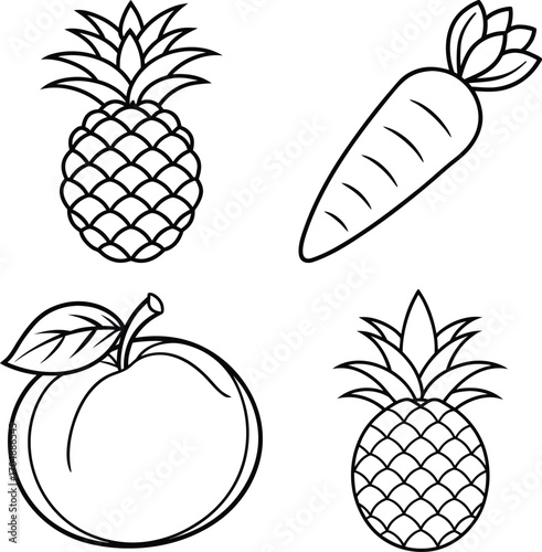 Set of different types of fresh fruits, isolated on a white background
