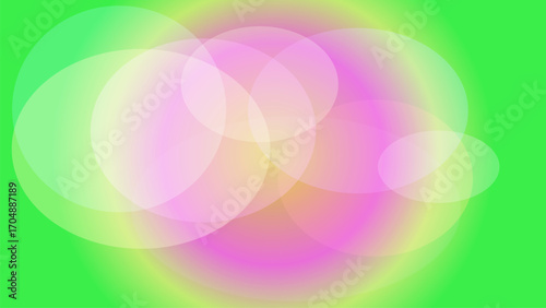 Abstract background with overlapping translucent pink and yellow ovals on a bright green backdrop