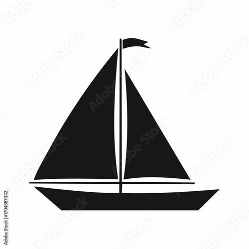 Vector illustration of sailboat on water with large sail

