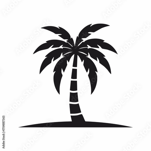 Vector illustration of tropical palm tree icon with curved trunk
