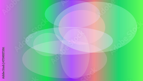 Abstract background with overlapping translucent ovals on a vibrant green and pink gradient

