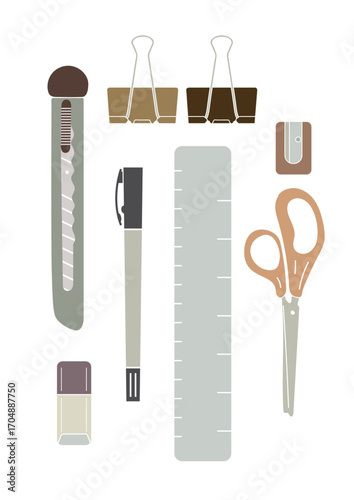 stationery isolated on white background. Hand draw line elements.