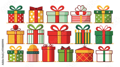 Christmas gift box set, New Year presents, gift boxes, vector illustration on transparent background