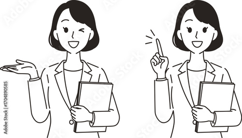 Enthusiastic businesswoman presenting ideas with a confident gesture and a wink