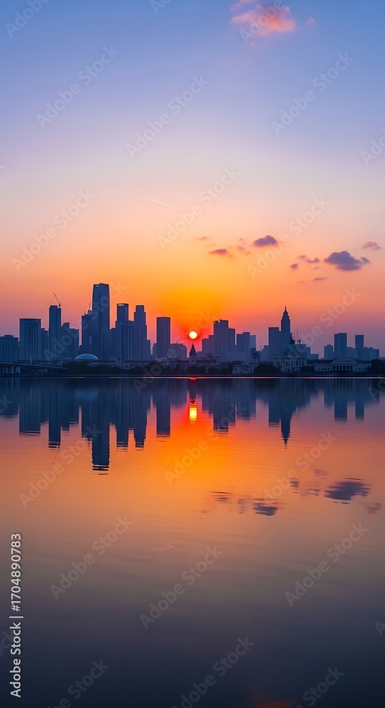 Fototapeta premium Sunrise Cityscape Reflection.