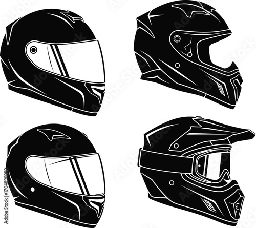 Collection of diverse motorcycle helmets, representing safety and adventure for riders