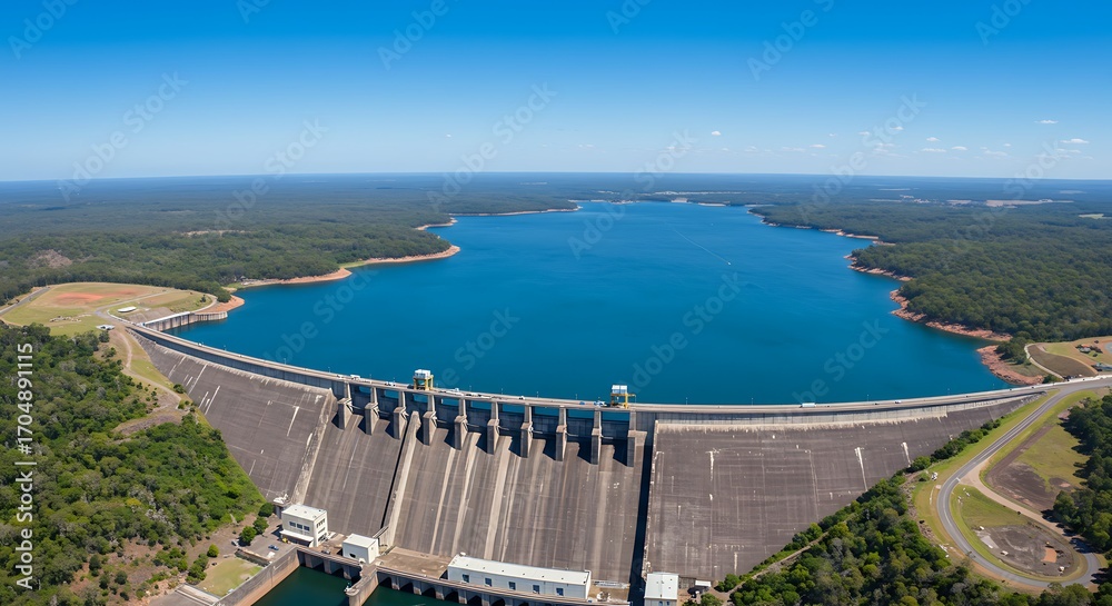 Naklejka premium Aerial view of dam and reservoir