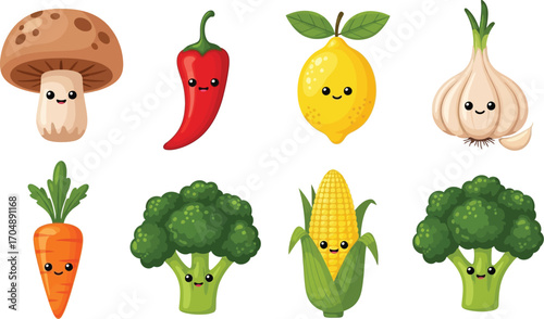 Charming cartoon vegetables with happy faces, celebrating healthy eating and a vibrant lifestyle.