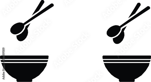Two bowls with spoons silhouette. Vector illustration.