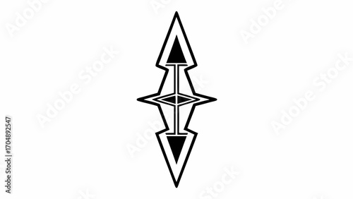 A symmetrical design featuring two triangles and a star shape in black and white color scheme art on transparent background silhouette