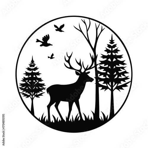 silhouette vector illustration of a deer in forest 