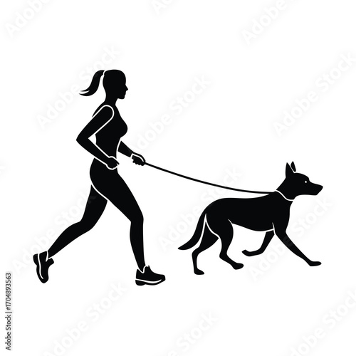 silhouette vector of a woman jogging with a dog 