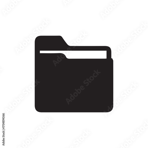 This vector folder icon illustrates a clean silhouette with a paper detail inside, representing digital storage and organization. Perfect for user interfaces, websites, presentations, or any graphic d