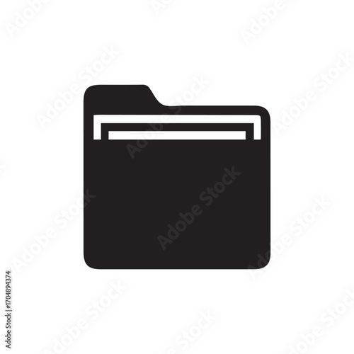 This vector folder icon illustrates a clean silhouette with a paper detail inside, representing digital storage and organization. Perfect for user interfaces, websites, presentations, or any graphic d