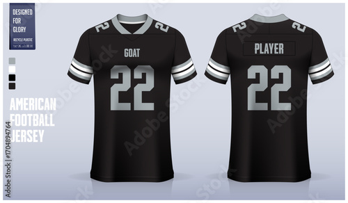 Black and white American football jersey mockup template design. Front view and back view football kit design. Vector Illustration