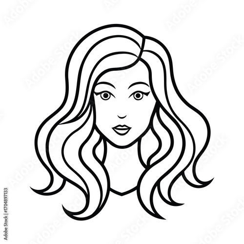 vector illustration of long wavy hairstyle on face