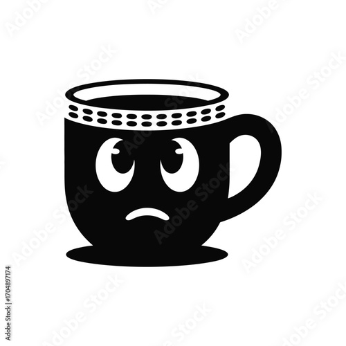 Sad coffee mug with big eyes and drooping mouth