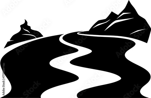 Silhouette Vector Illustration of a Small Stream Flowing