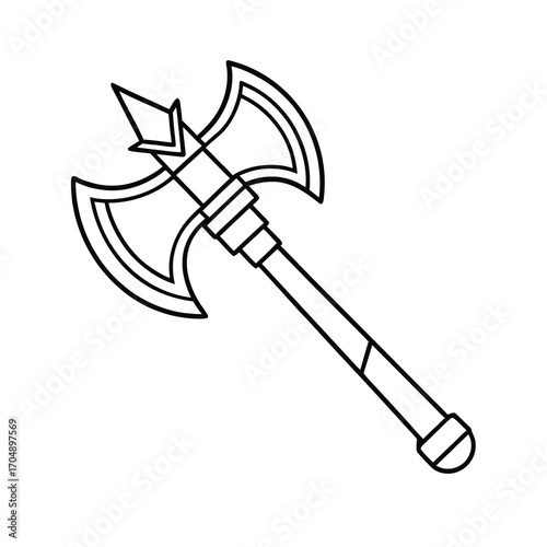 vector outline of a war axe on white background 