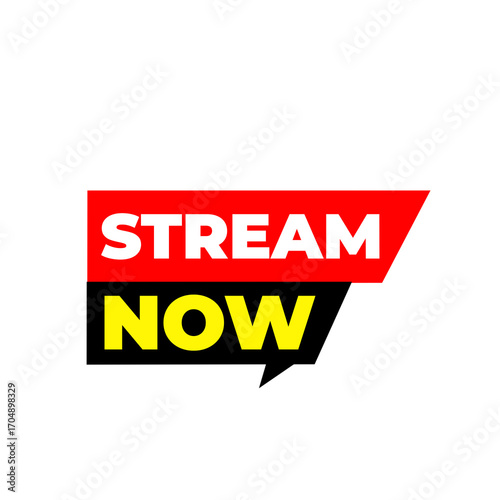 STREAM NOW png, red colour tag, live video icon, media digital layout, modern flat design