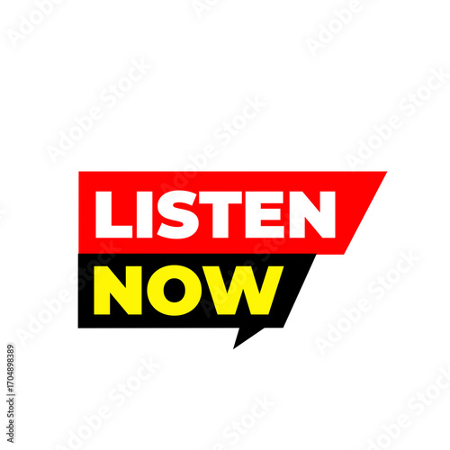 LISTEN NOW png, red colour label, audio icon, music digital layout, modern flat design