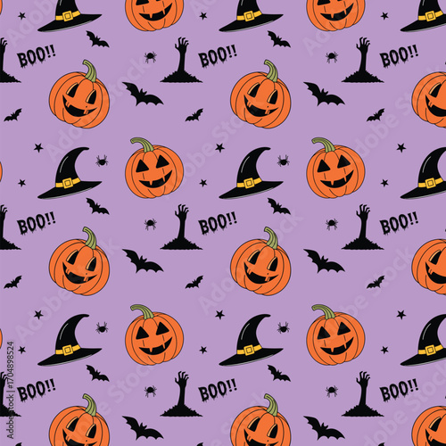 Halloween seamless pumpkin pattern, vector, art, icon illustration