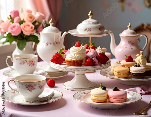 Wallpaper Mural Elegant pink tea party setting Torontodigital.ca