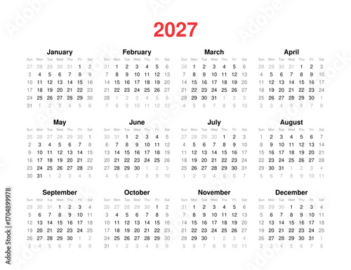 calendar for 2027 Vector