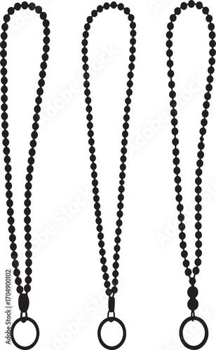 Three black beaded lanyards with rings silhouette