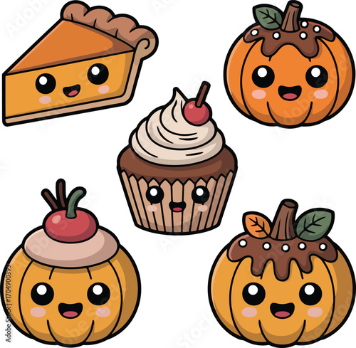 Cute pumpkin desserts and pie slice cupcake sweet