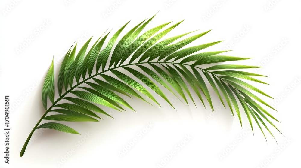 Obraz premium isolated botanical vector of a curved palm branch with gradient highlights and gentle drop shadow on blank surface