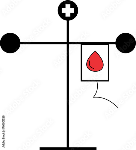 A minimalist icon of a medical IV stand with a hanging blood bag for transfusion.