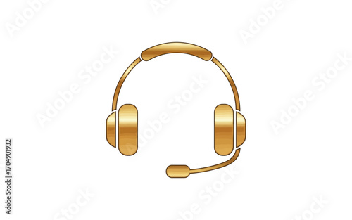 Illustration of golden headset with microphone for communication and audio listening on a white background
