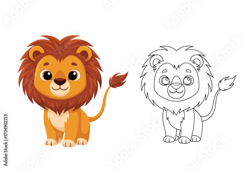Cute cartoon lion cub for coloring pages for kids.