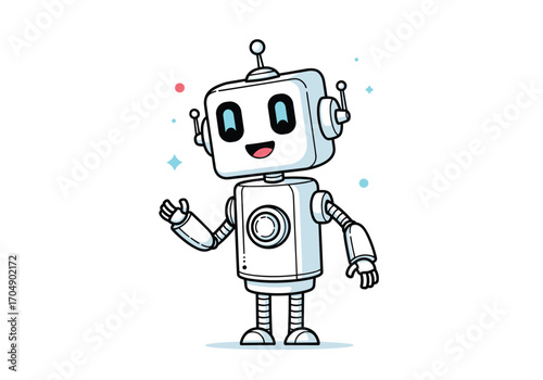 A cute cartoon robot waving hello with a friendly expression.