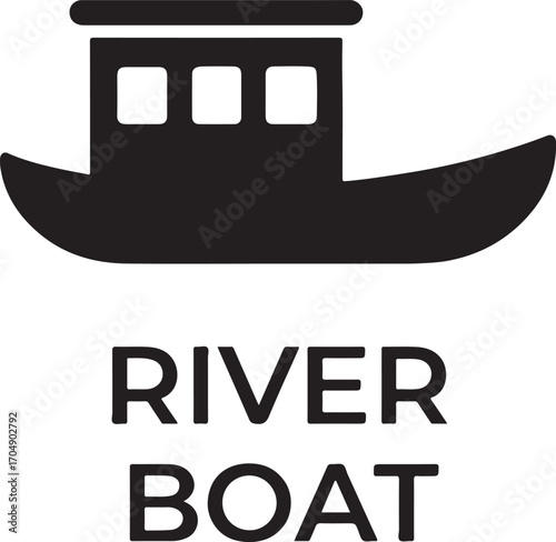 Silhouette vector of river boat icon representing traditional transport, culture, and scenic waterways.
