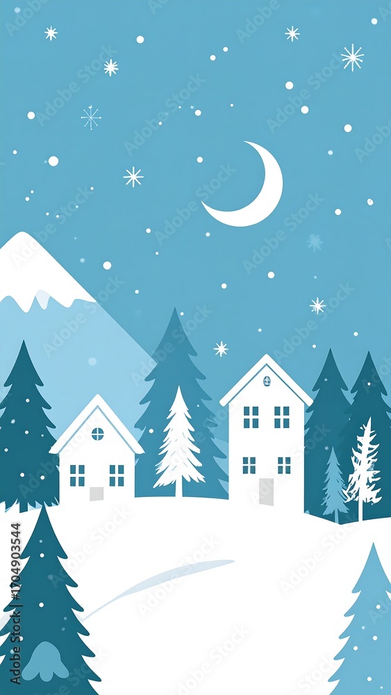 Naklejka premium Simple winter village scene