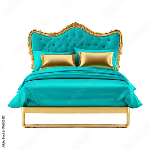 Luxurious Tufted Headboard Bed With Teal Bedding And Gold Frame bedroom furniture