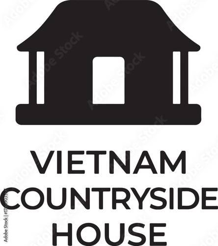 Silhouette vector of Vietnam countryside house icon representing rural lifestyle, tradition, and culture.