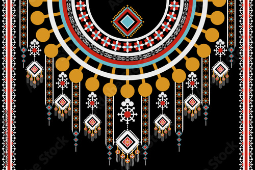 Native geometric traditional ethnic pattern. Necklace flower jewelry. Neckline embroidery decoration,