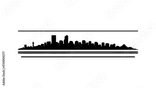 City skyline with horizontal lines with transparent background