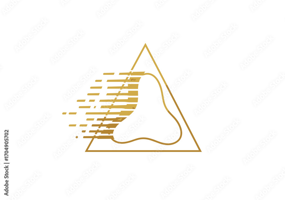 Fototapeta premium Abstract golden triangle with organic shape and motion effect.