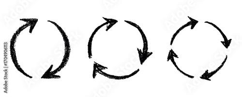 Set of hand drawn recycle arrow icon Recycling resources symbol Reuse of materials, zero waste, green environment, saving the planet