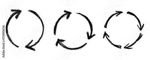 Set of hand drawn recycle arrow icon Recycling resources symbol Reuse of materials, zero waste, green environment, saving the planet