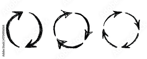 Set of hand drawn recycle arrow icon Recycling resources symbol Reuse of materials, zero waste, green environment, saving the planet