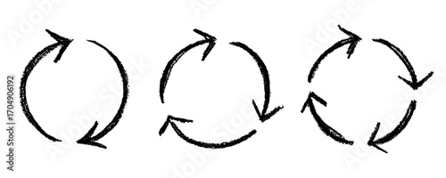Set of hand drawn recycle arrow icon Recycling resources symbol Reuse of materials, zero waste, green environment, saving the planet
