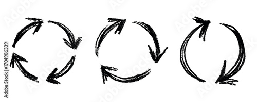 Set of hand drawn recycle arrow icon Recycling resources symbol Reuse of materials, zero waste, green environment, saving the planet